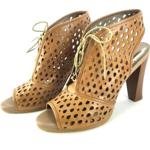 Ann Taylor Loft Y2K Slingback Leather Sandals Size 10 Peep Toe Lace up Shoes